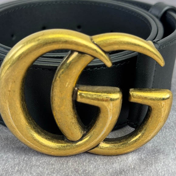Gucci 2015 Re Edition Wide Leather Belt Gg Double Marmont Black 400593 85/34 - Picture 3 of 10